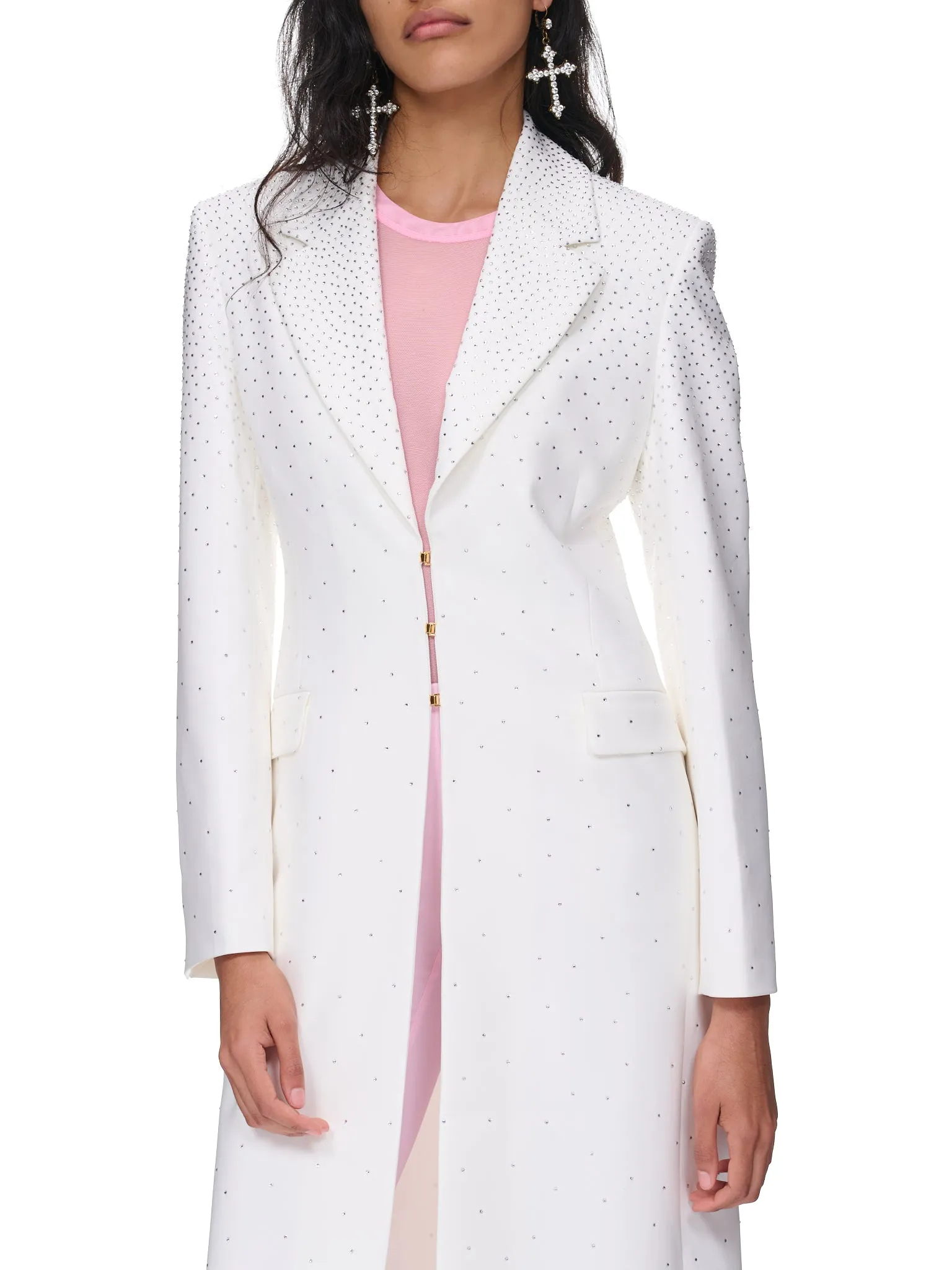 Rhinestone Overcoat (2S057A-N0103-BIANCO-NATURAL)