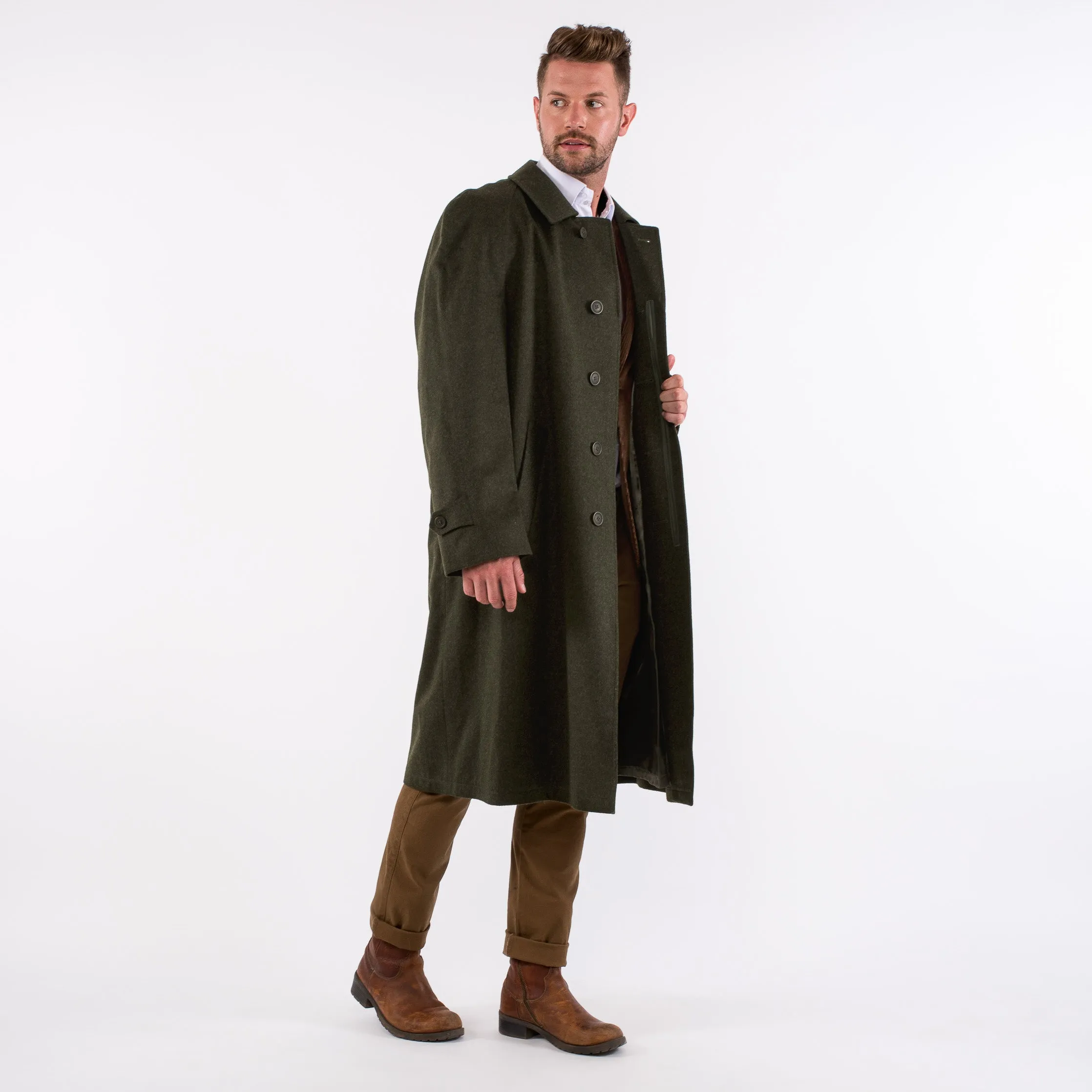 Rory - Men's Travel Weight Classic Loden Wool Overcoat with Raglan Sleeves