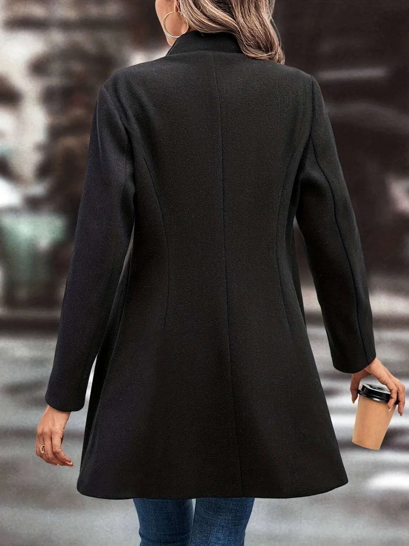 Single Solid Button Long Sleeve Versatile Winter Outwear Overcoat, Women's Clothing