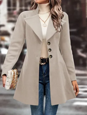 Single Solid Button Long Sleeve Versatile Winter Outwear Overcoat, Women's Clothing