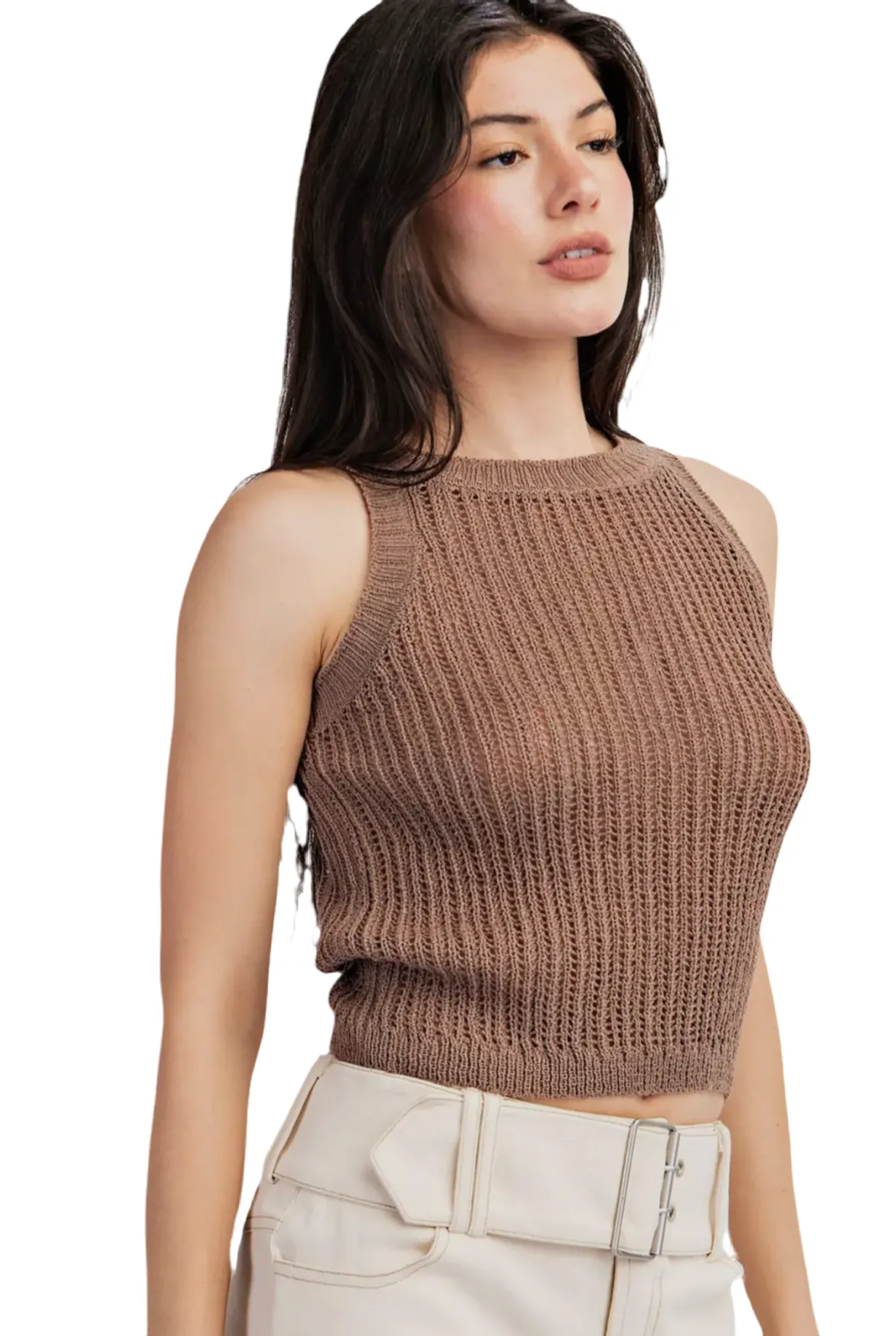 Sleeveless Open Knit Sweater