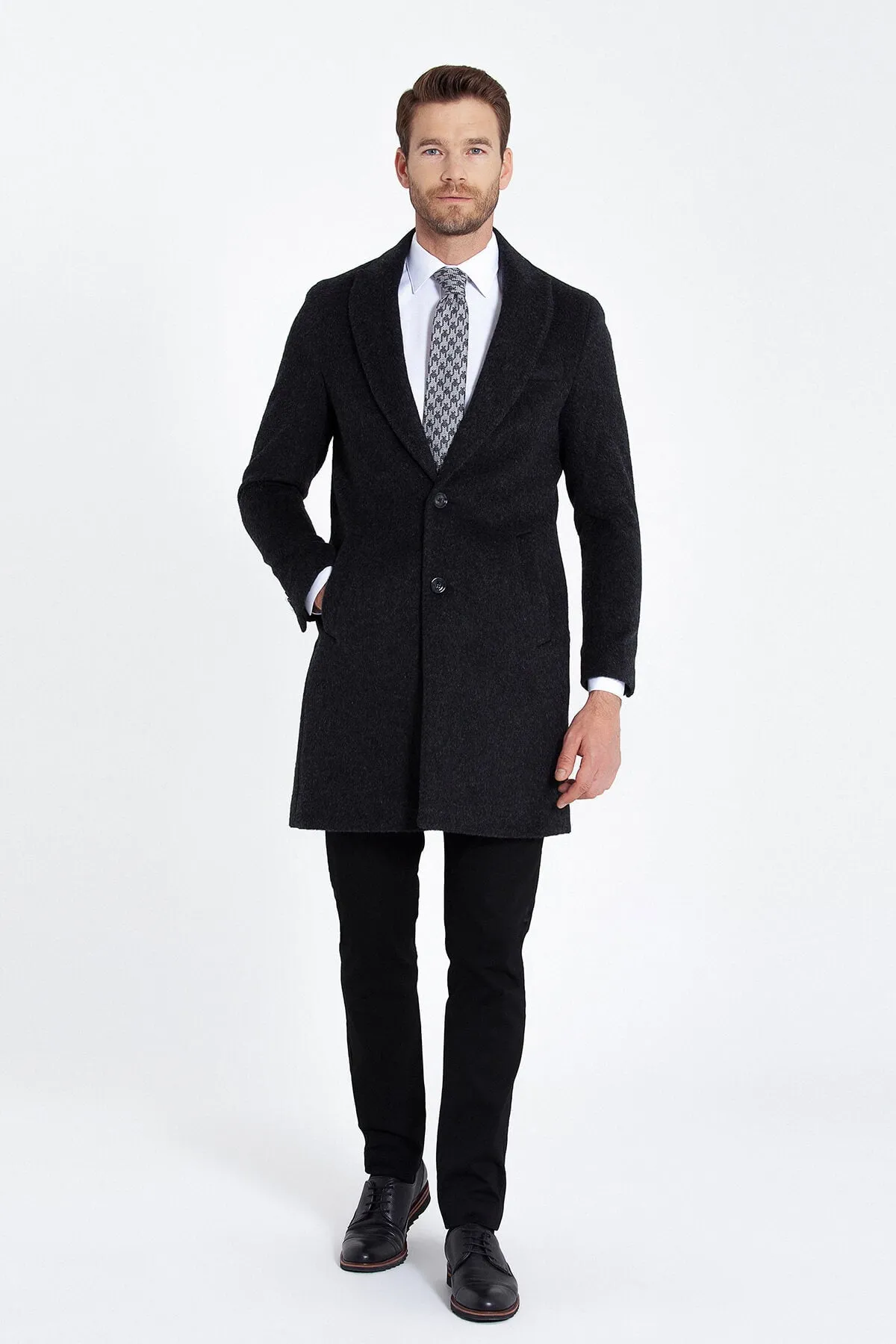 Slim Fit Cachet Charcoal Wool Blend Overcoat