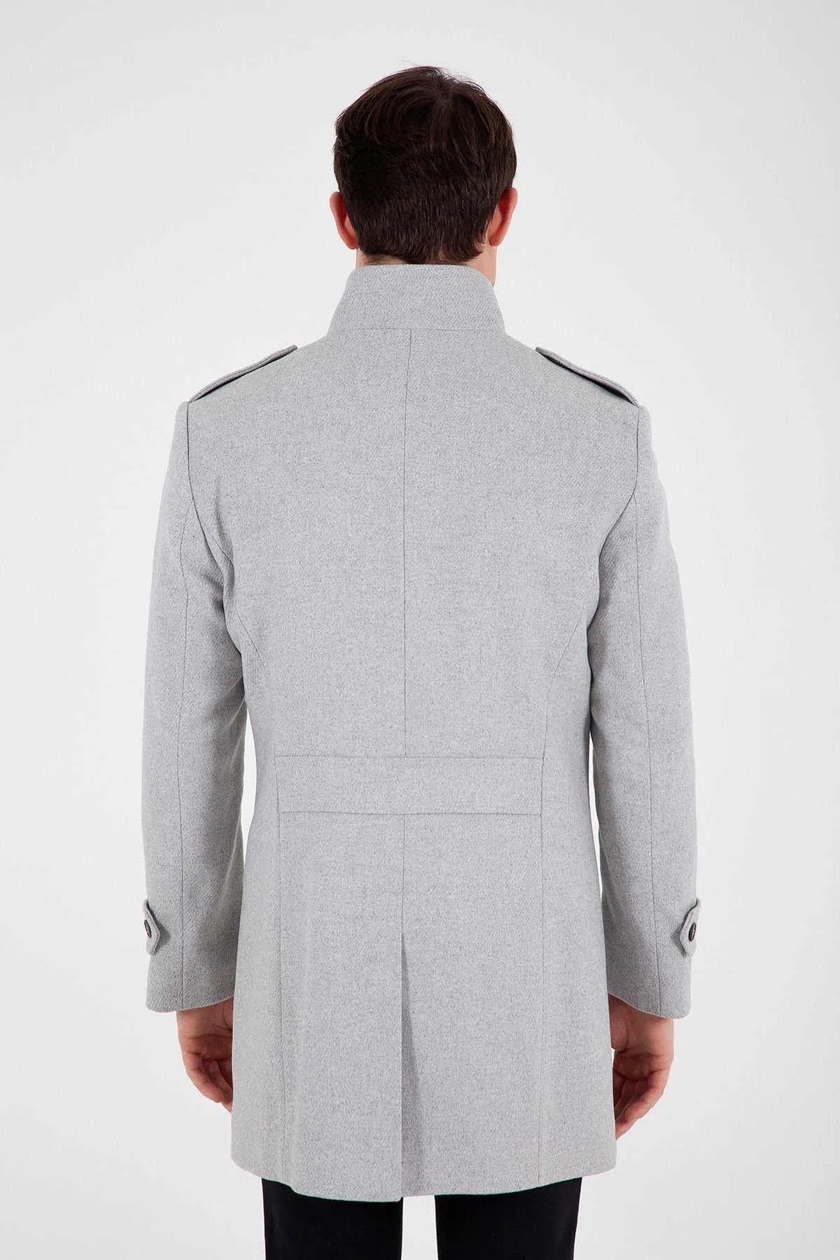 Slim Fit Notch Lapel HARRY Prag Wool Blend Gray Overcoat, Gray