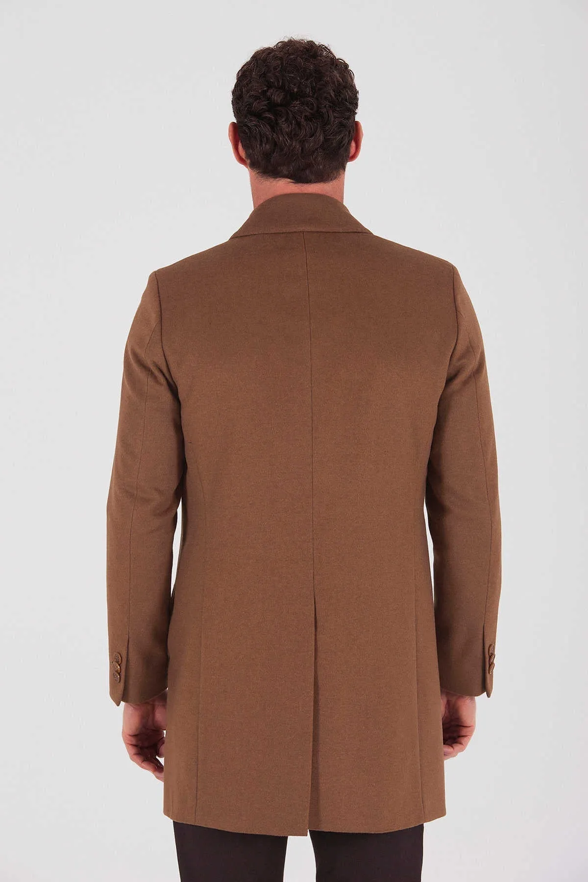 Slim Fit Notch Lapel Osaka Wool Camel Overcoat, Camel