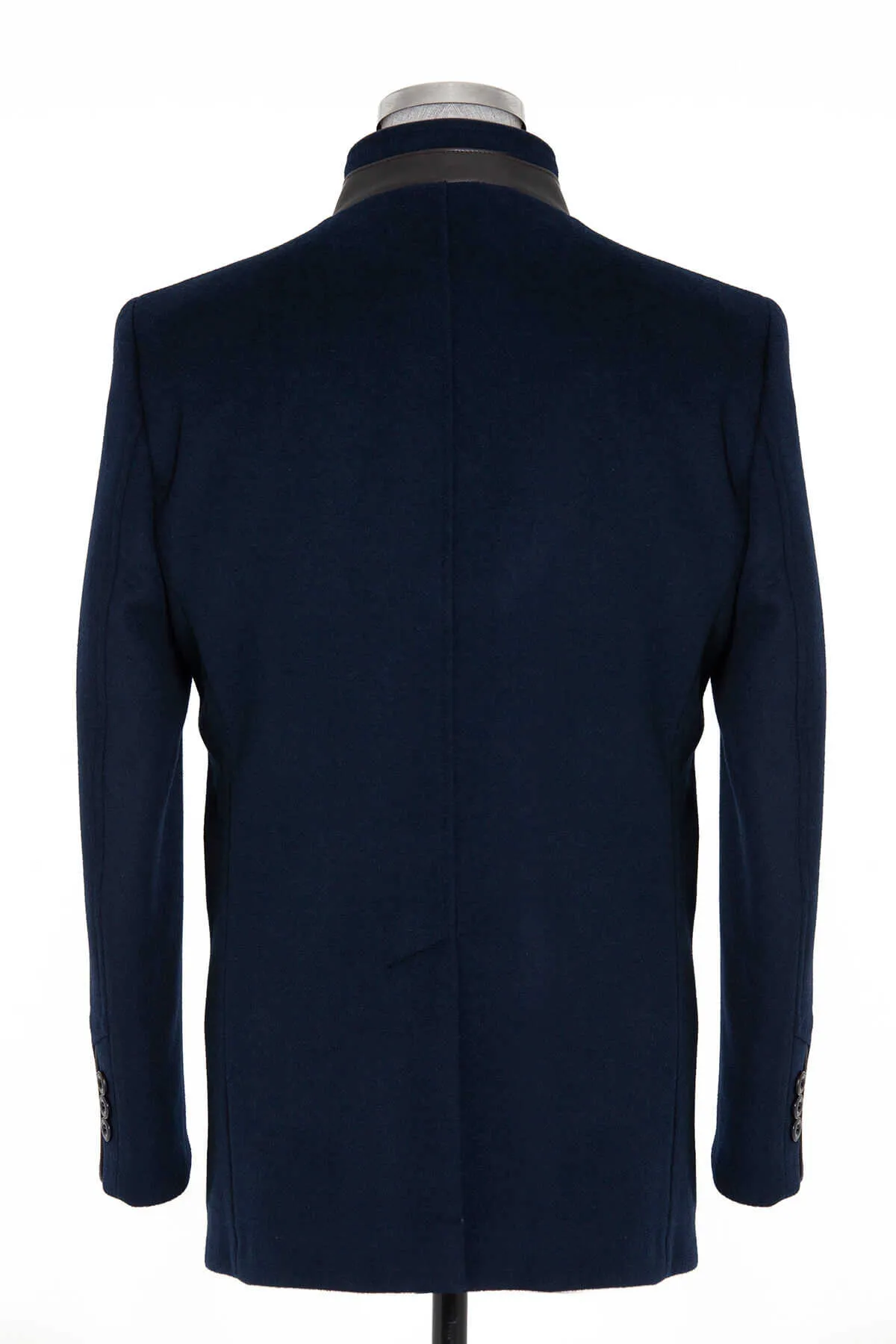 Slim Fit Notch Lapel Wool Navy Overcoat, Navy