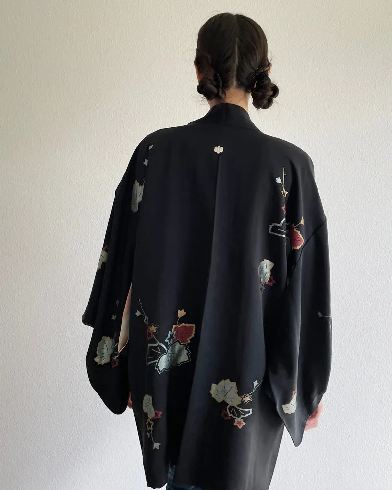 Sparkle Maple Leaf Black Haori Kimono Jacket