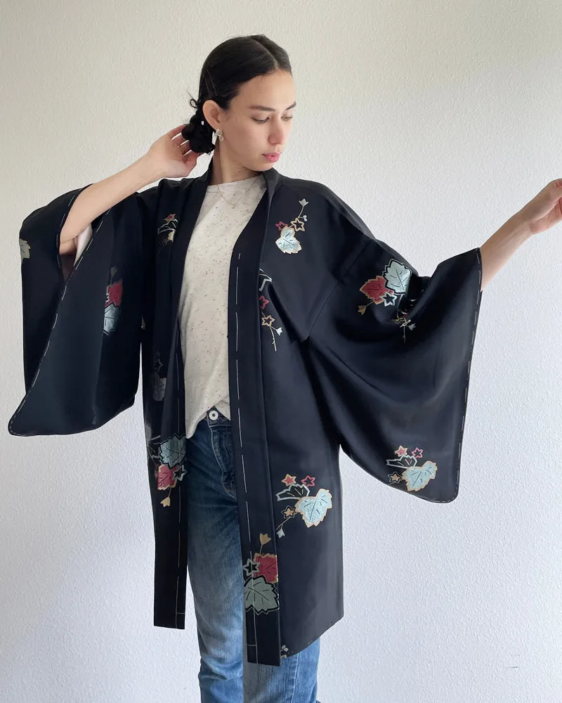 Sparkle Maple Leaf Black Haori Kimono Jacket