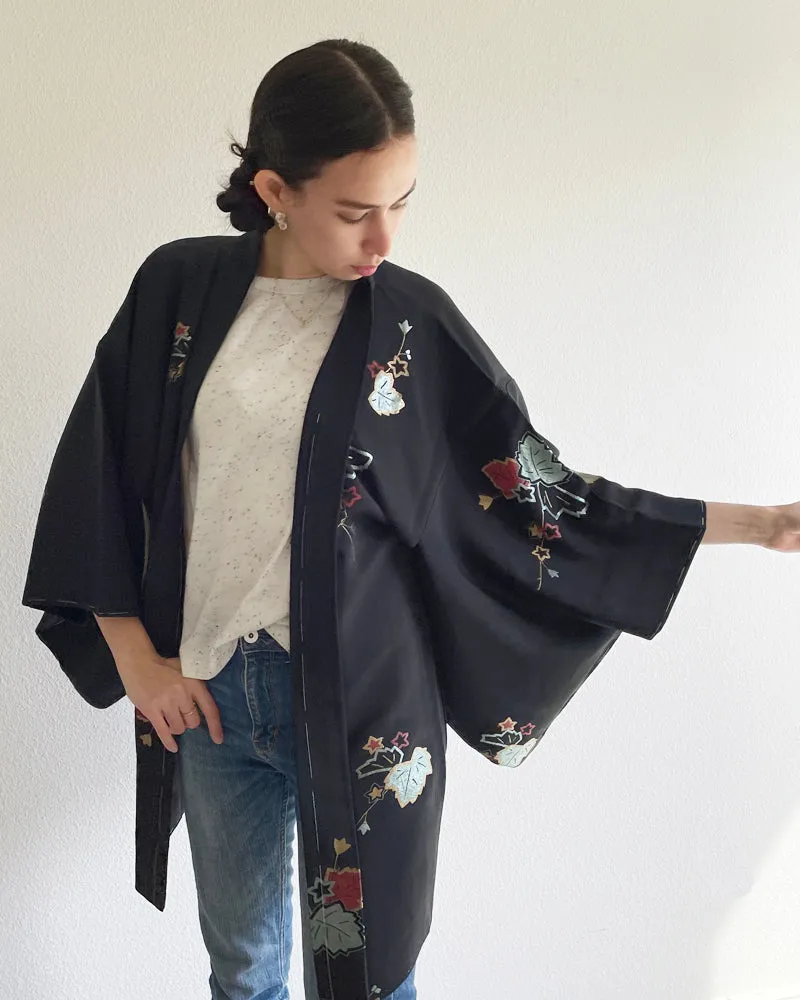 Sparkle Maple Leaf Black Haori Kimono Jacket