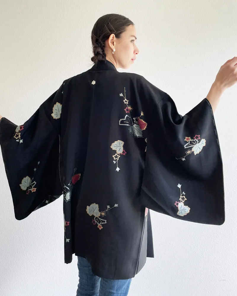 Sparkle Maple Leaf Black Haori Kimono Jacket