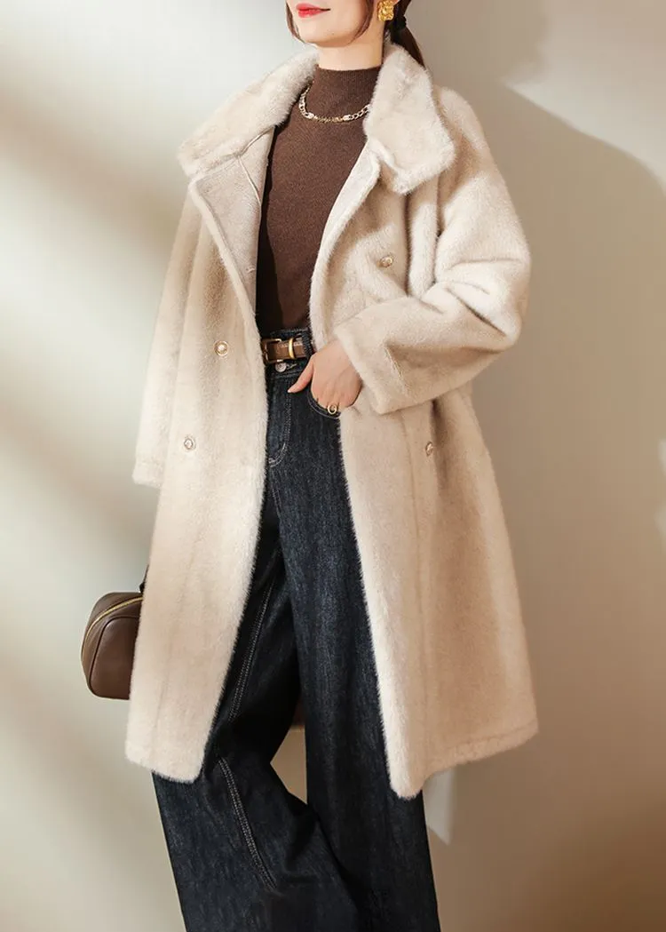 Stand Collar Double Breasted Faux Fur Coat