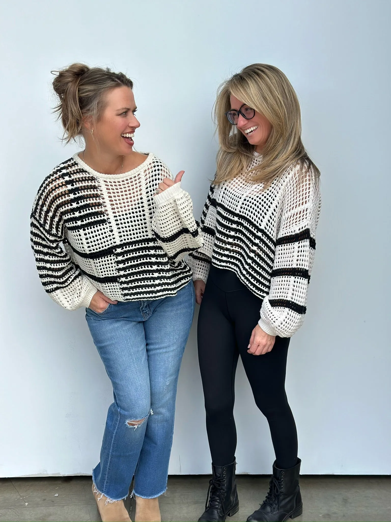 Stripe Crochet Sheer Knit Sweater