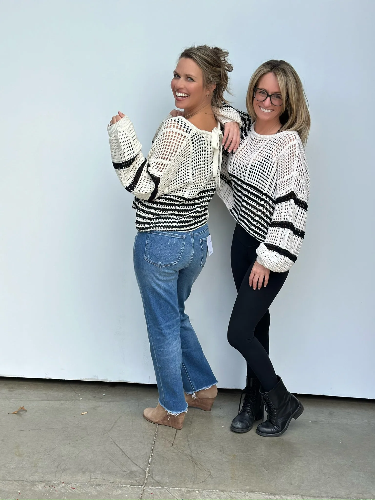 Stripe Crochet Sheer Knit Sweater