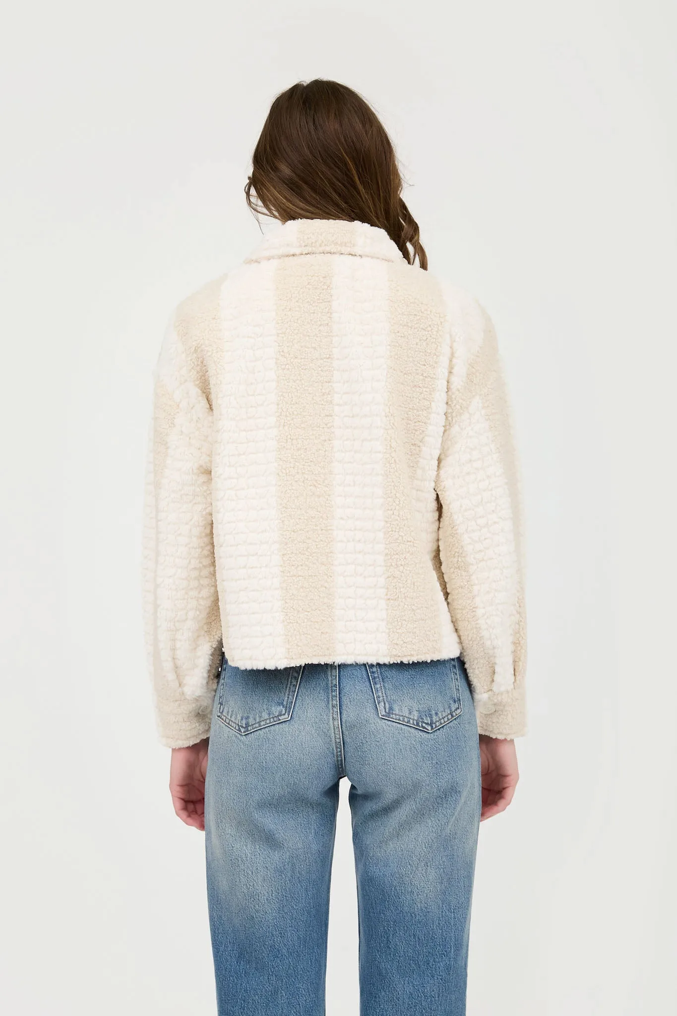 STRIPED TEXTURED FAUX SHEARLING JACKET