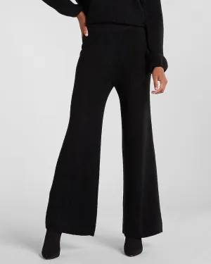 Super High Waisted Sweater Wide Leg Pants in Pitch Black