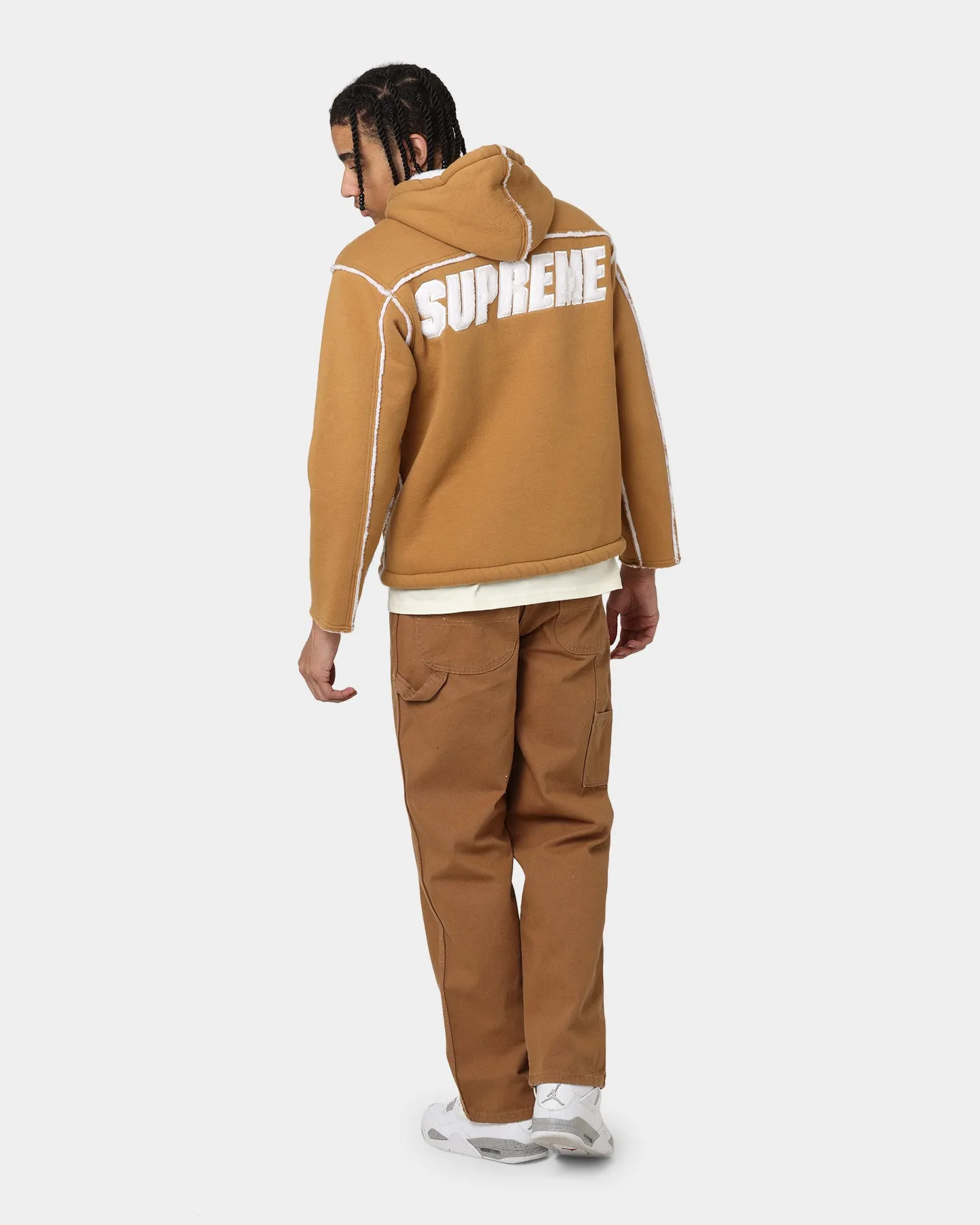 Supreme Faux Shearling Hooded Jacket Brown