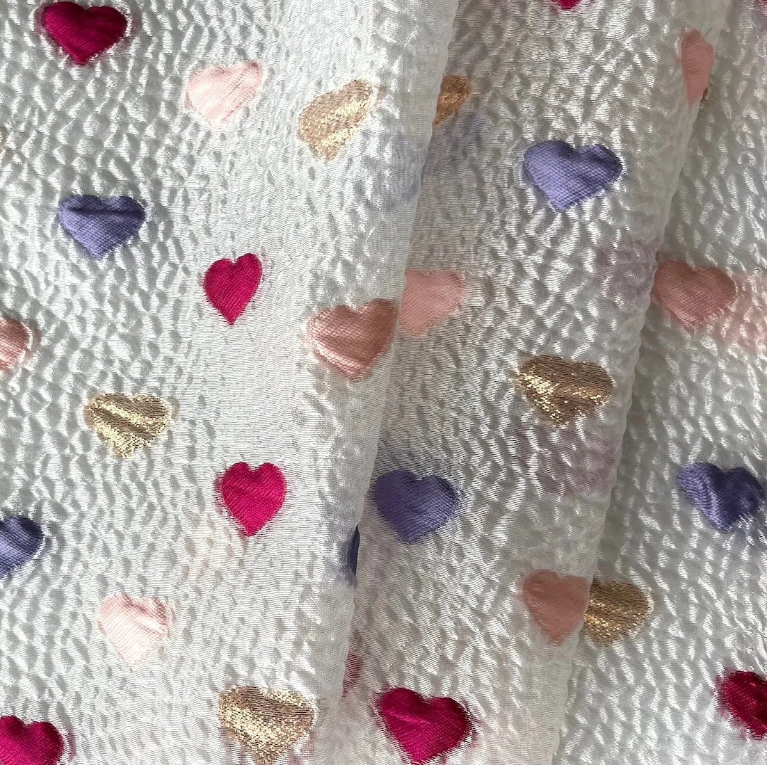 Sweet Embroidered Candy Hearts Pebbled Polyester Blend Organza