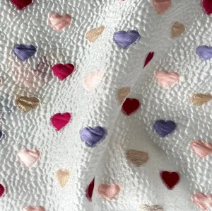 Sweet Embroidered Candy Hearts Pebbled Polyester Blend Organza