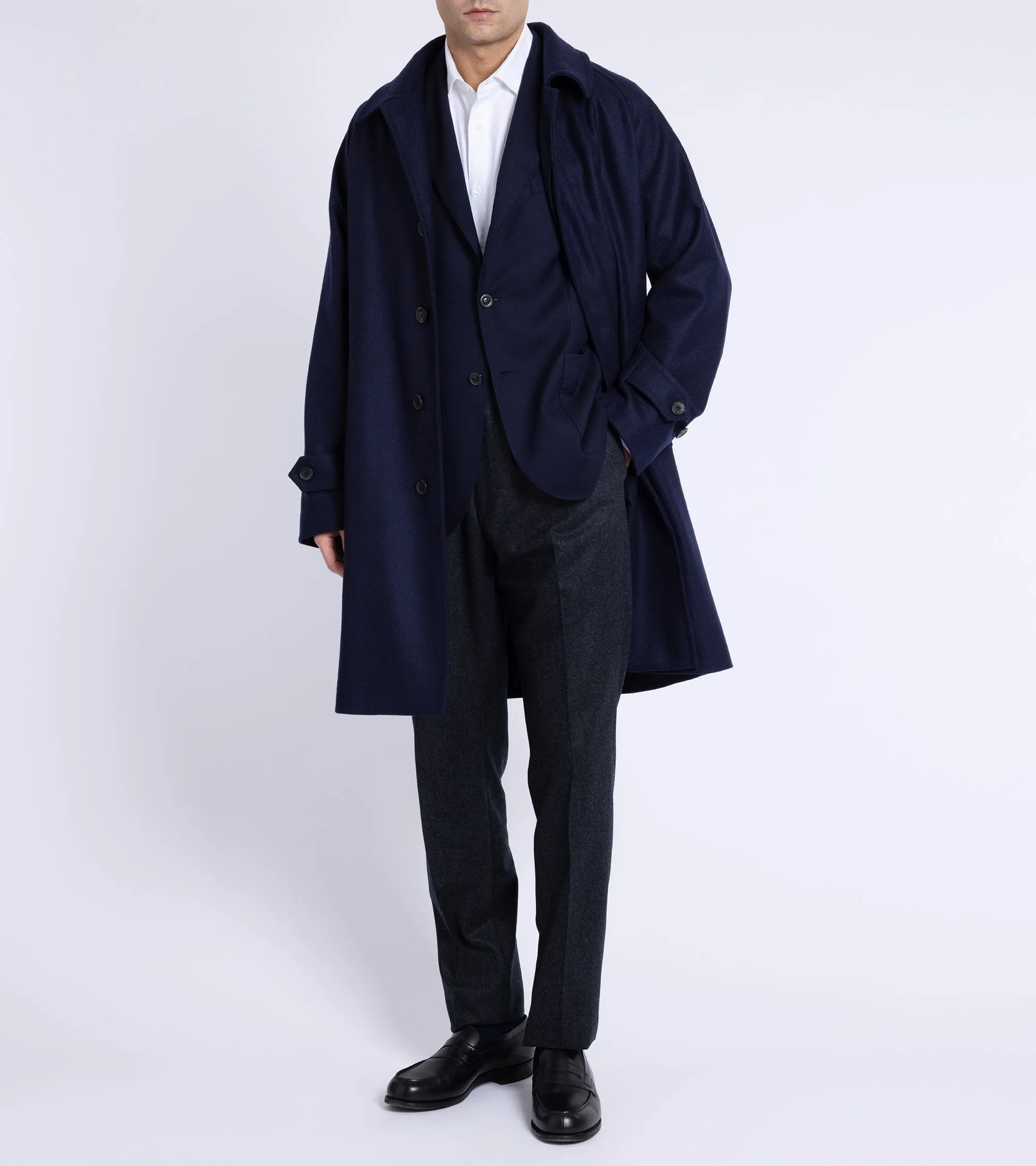 Trunk Devonshire Abraham Moon Plain Weave Wool Overcoat: Navy