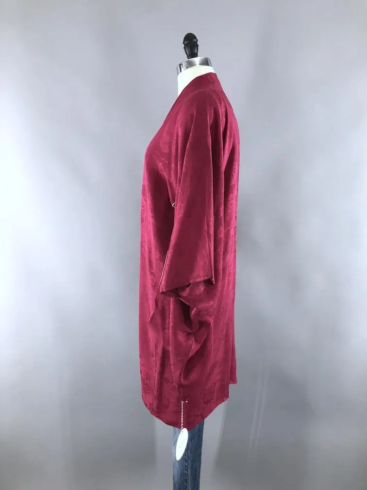 Vintage 1930s Silk Kimono Cardigan Jacket / Cranberry Red