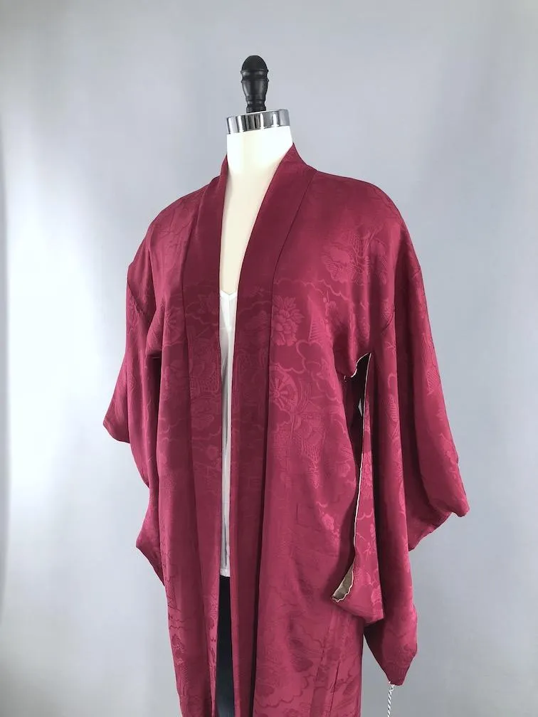 Vintage 1930s Silk Kimono Cardigan Jacket / Cranberry Red