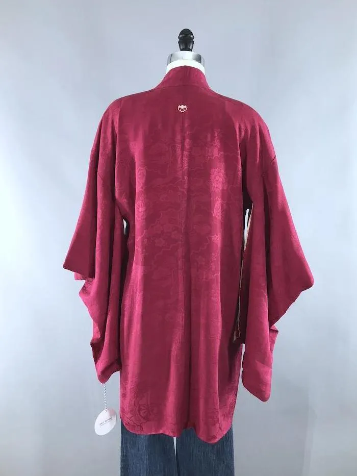 Vintage 1930s Silk Kimono Cardigan Jacket / Cranberry Red