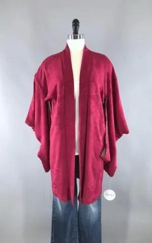 Vintage 1930s Silk Kimono Cardigan Jacket / Cranberry Red