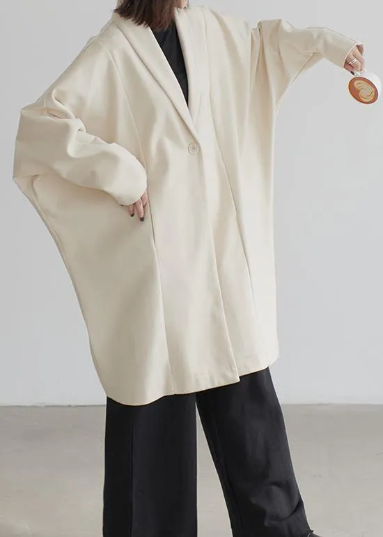 vintage beige wool overcoat Loose fitting Coats Batwing Sleeve pockets coats