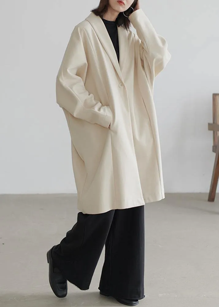 vintage beige wool overcoat Loose fitting Coats Batwing Sleeve pockets coats