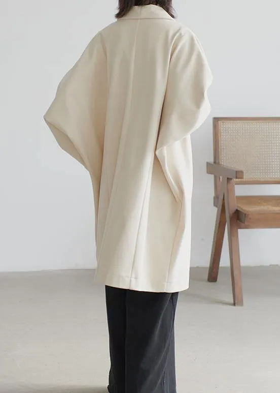 vintage beige wool overcoat Loose fitting Coats Batwing Sleeve pockets coats