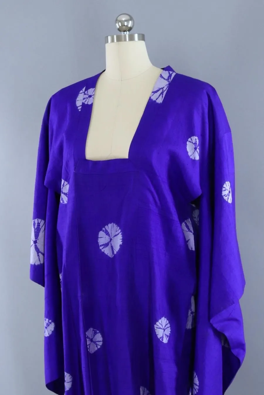 Vintage Blue Shibori Silk Kimono Cardigan