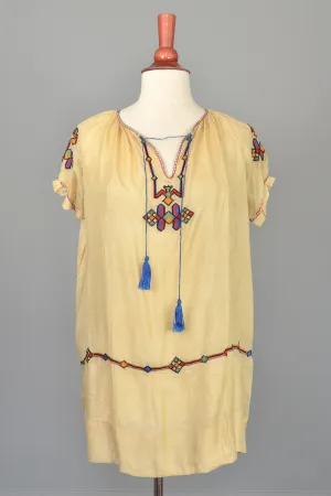 Vintage embroidered tissue silk deco flapper tunic