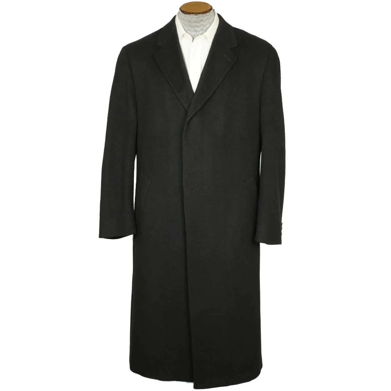 Vintage Mens Overcoat 100% Italian Cashmere Black Coat Size 42 Excellent