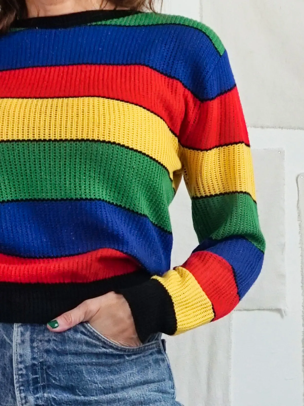 Vintage Rainbow Stripe Mesh Top