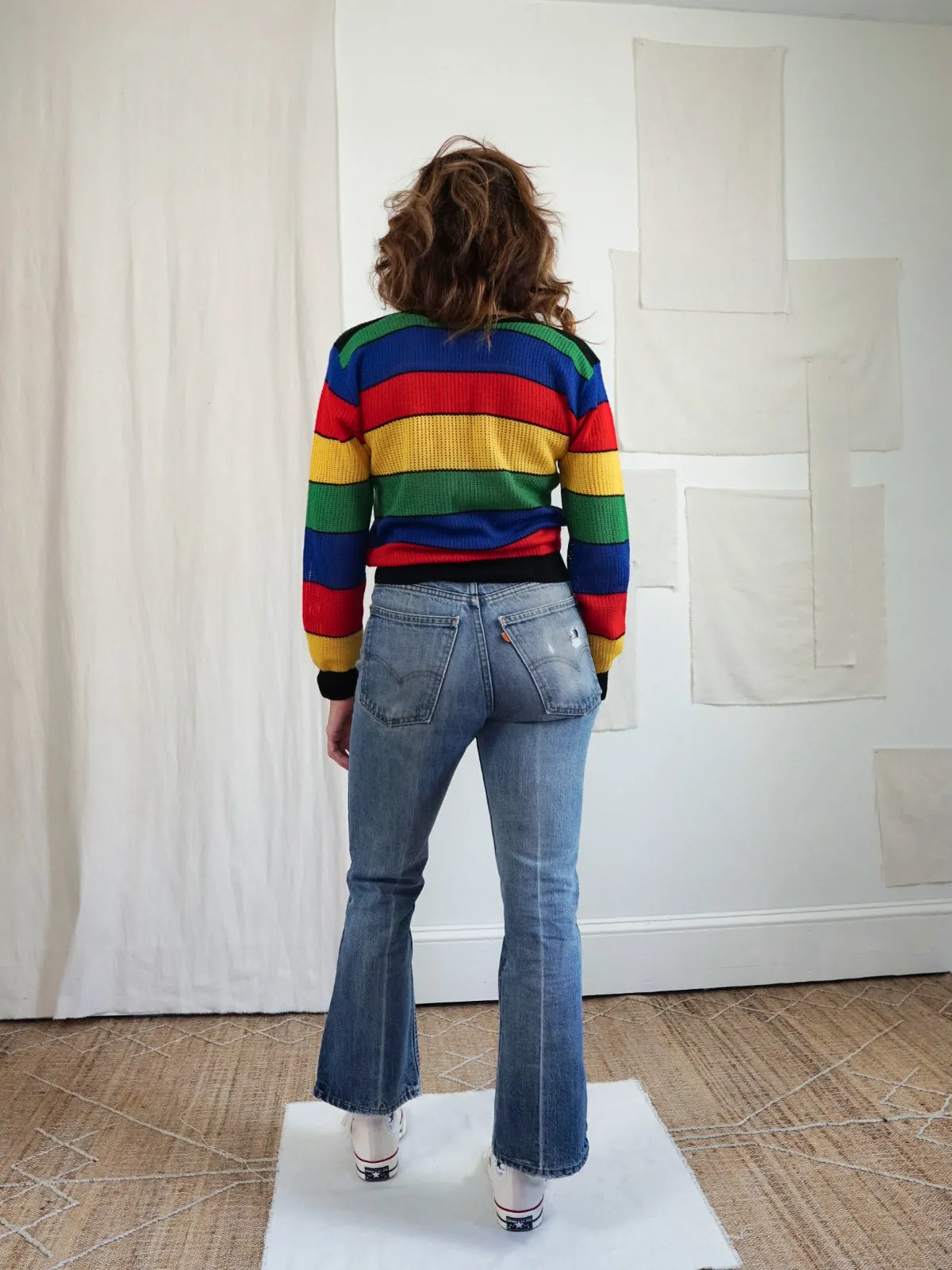 Vintage Rainbow Stripe Mesh Top