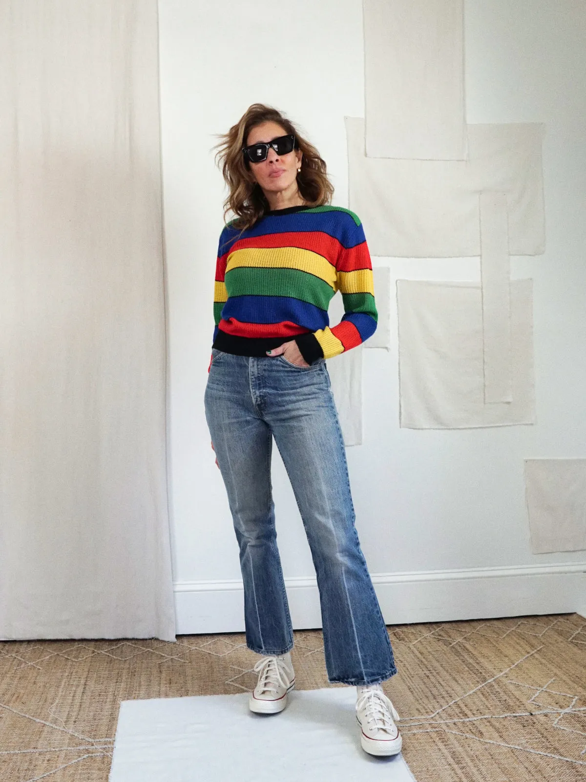 Vintage Rainbow Stripe Mesh Top