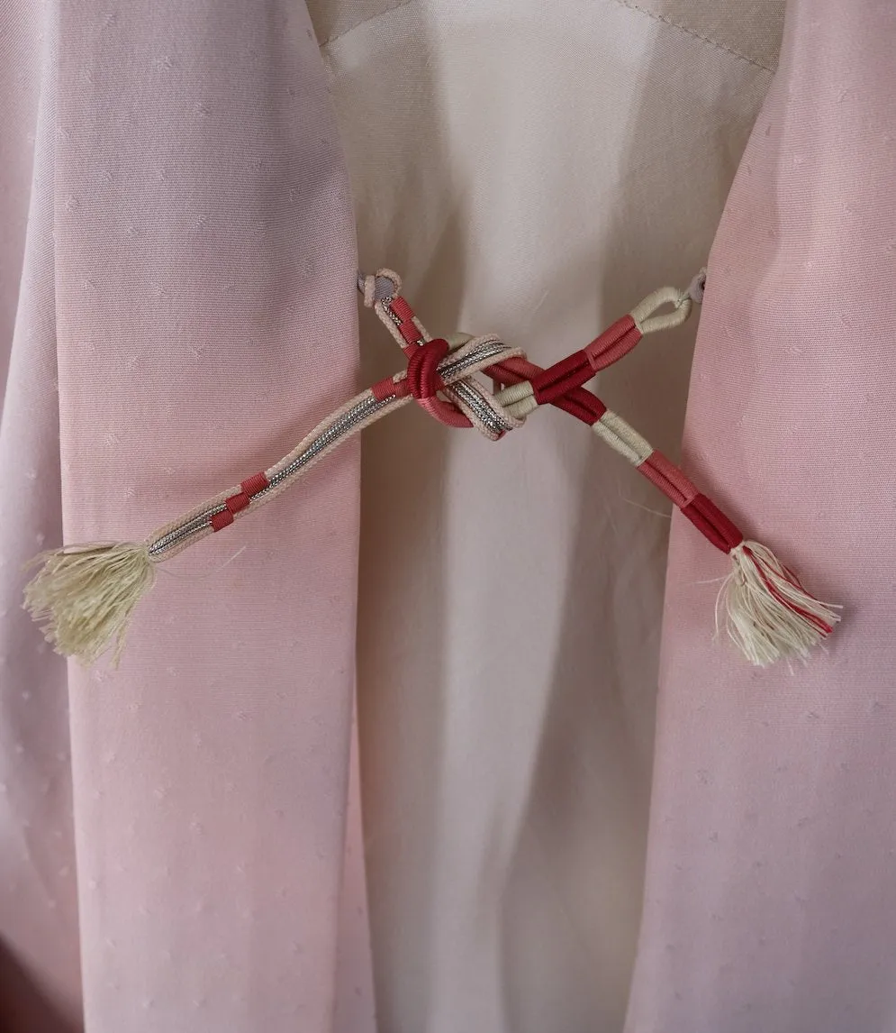 Vintage Silk Kimono Cardigan / Haori Jacket / Pale Pink Ombre Flying Cranes