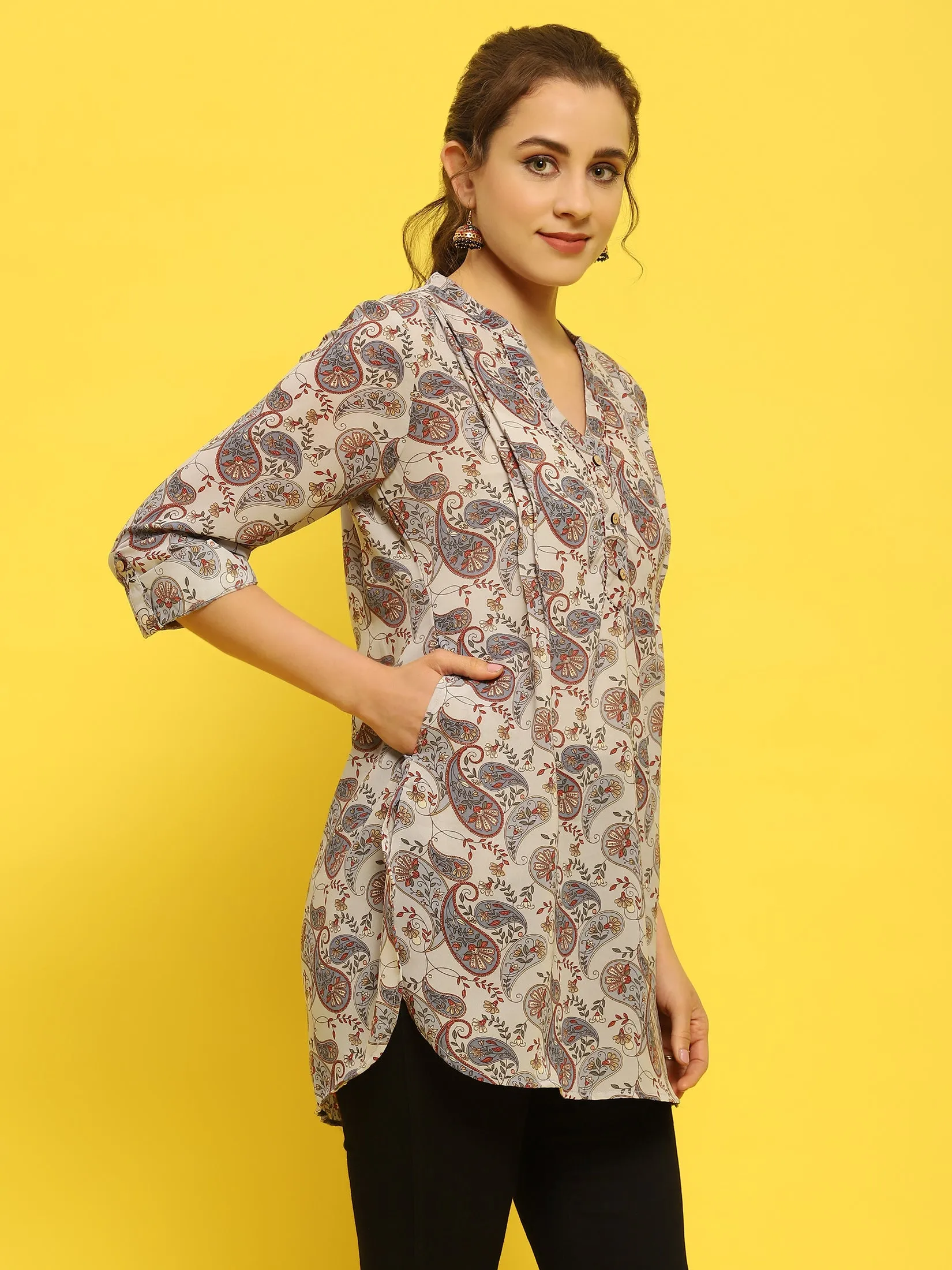 Women Georgette Blue Paisley Print Tunic