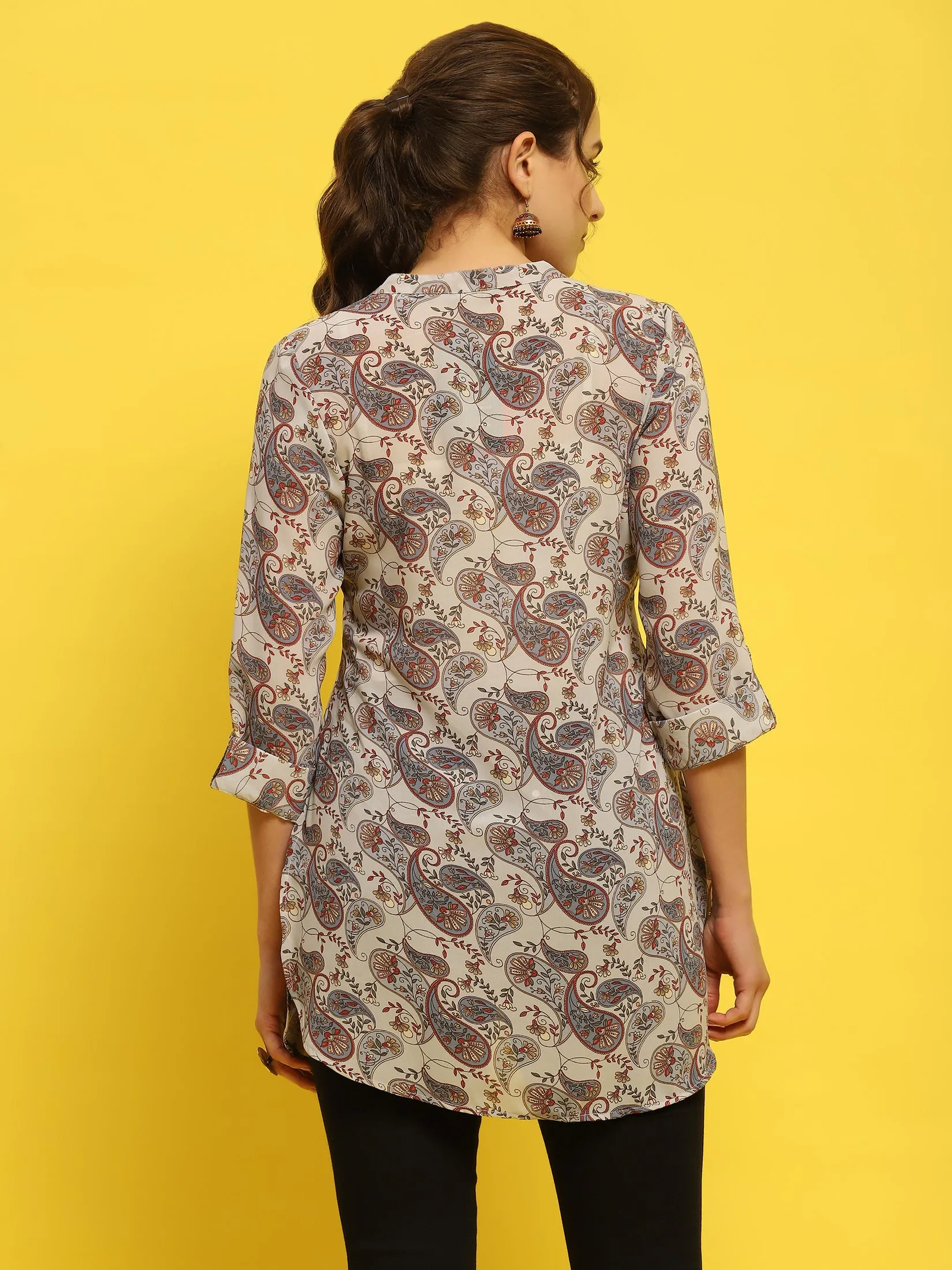 Women Georgette Blue Paisley Print Tunic