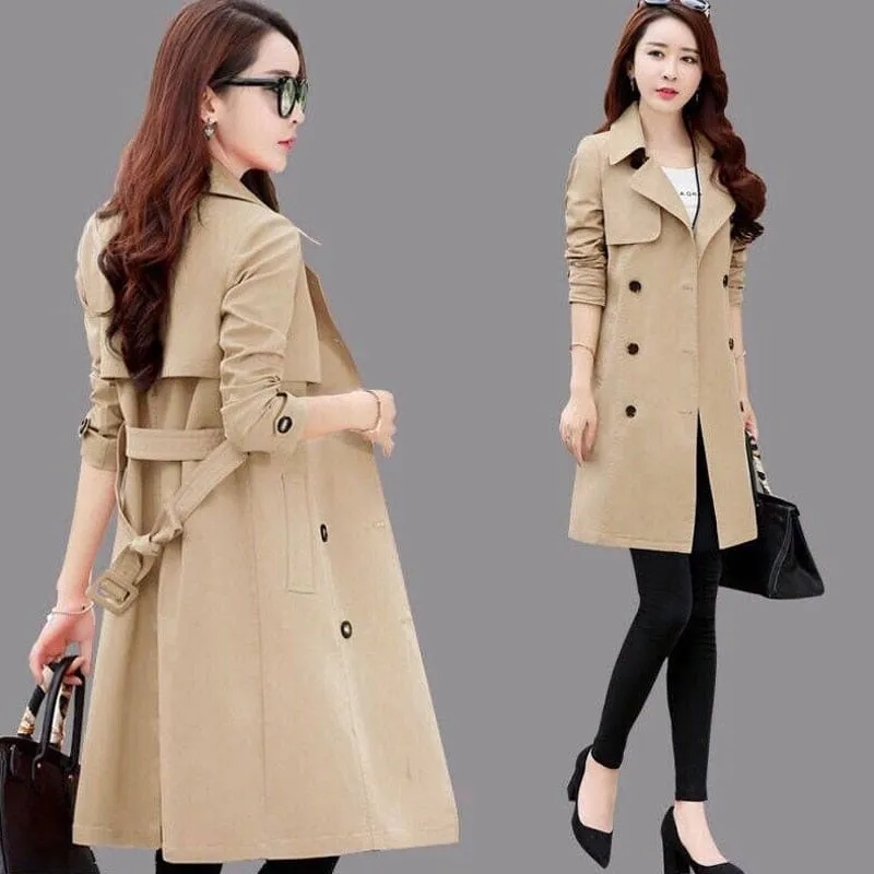 Women Trench Coat Adjustable Waist