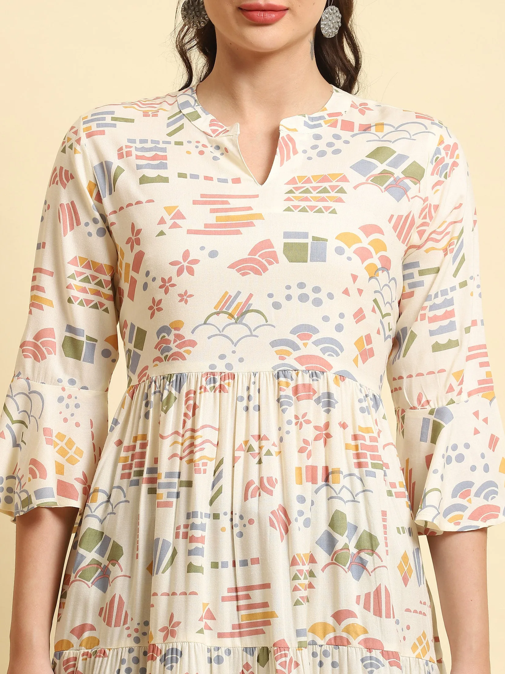 Women White Abstract Printed Short Tunic