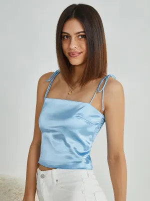 Women's Shirred Tie Shoulder Crop Cami Top