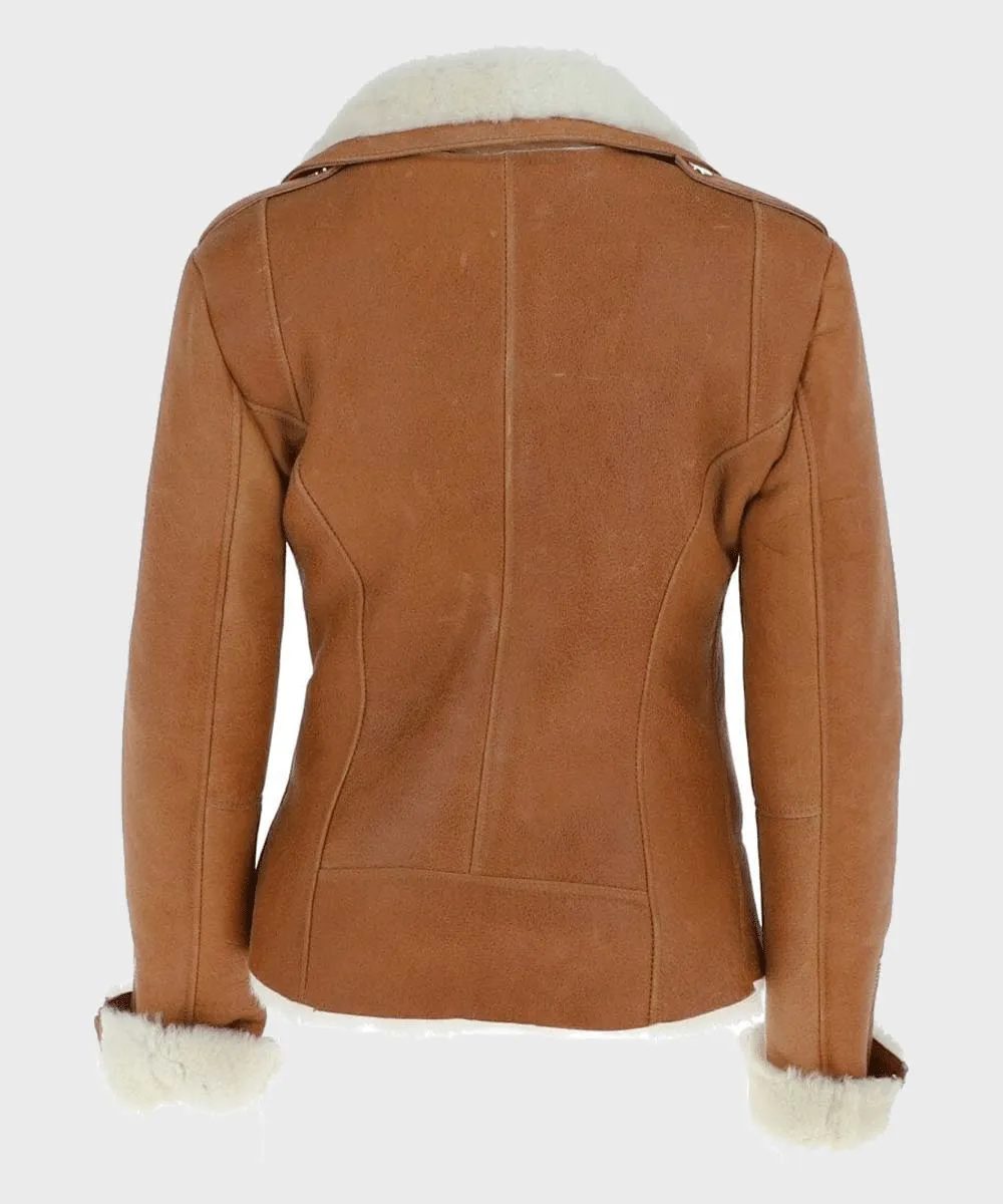 Womens Tan Brown Shearling Leather Jacket