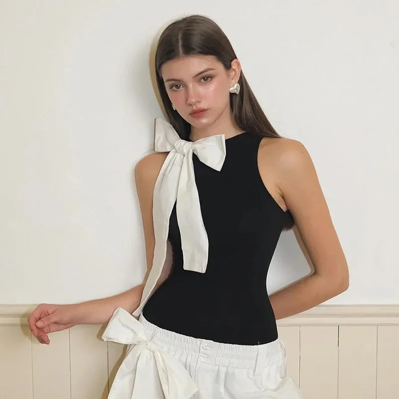 Yin-Yang Bow Sleeveless Bodysuit