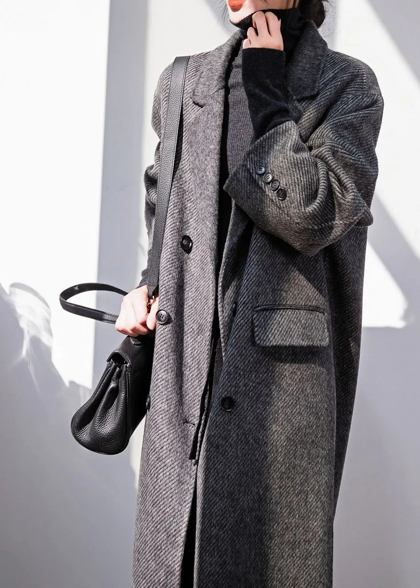 Zig Zag Gray Double Face Wool Long Coat