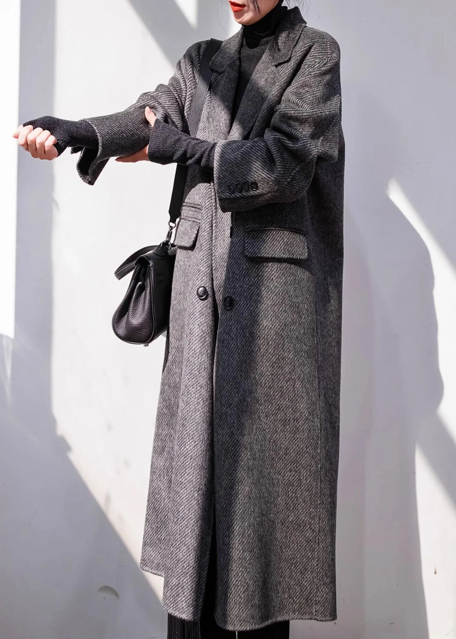 Zig Zag Gray Double Face Wool Long Coat