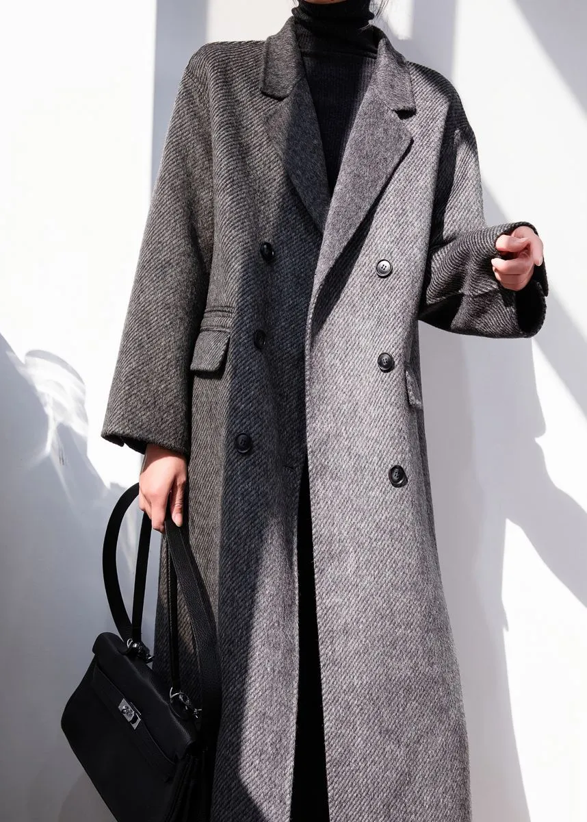 Zig Zag Gray Double Face Wool Long Coat