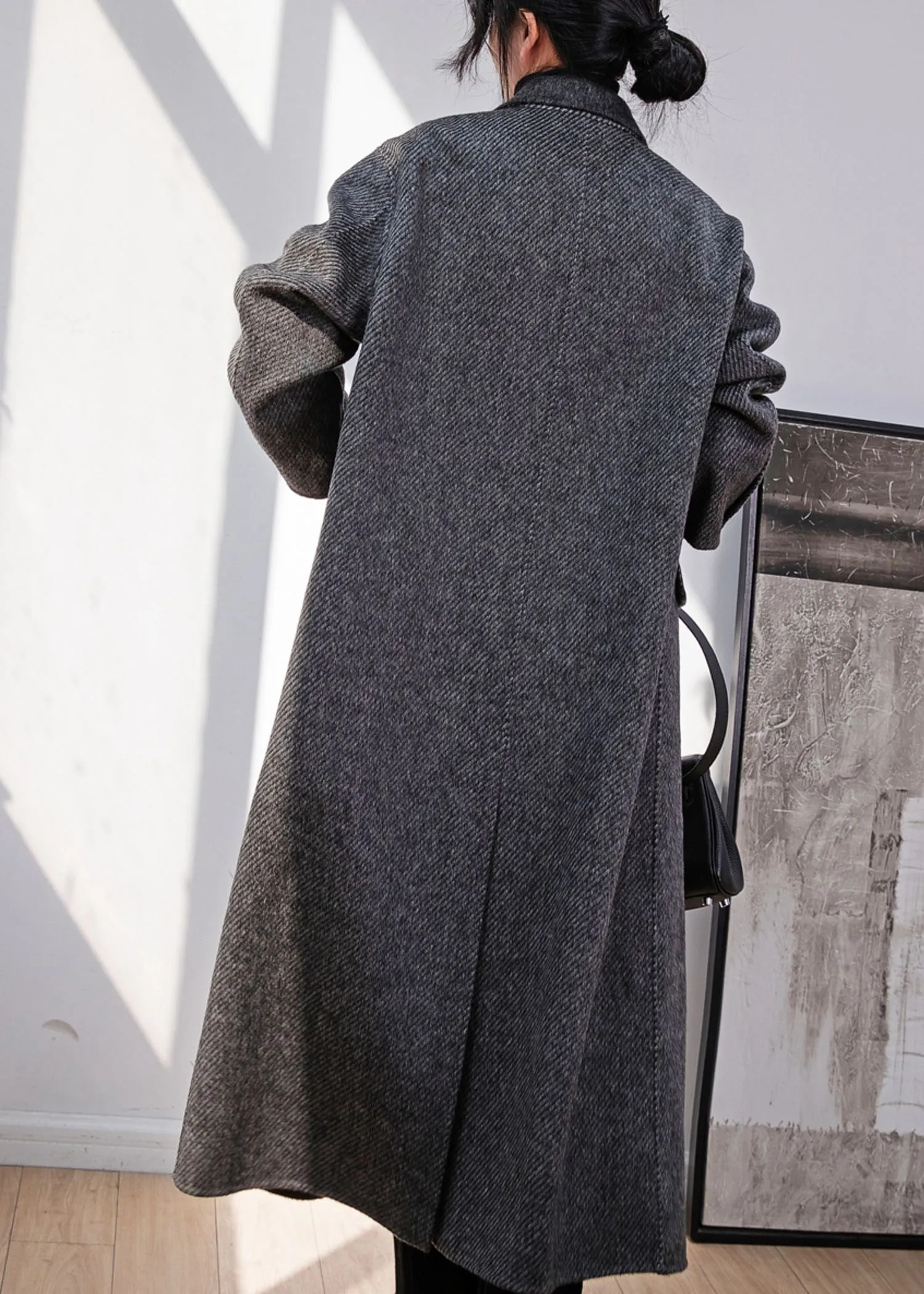 Zig Zag Gray Double Face Wool Long Coat