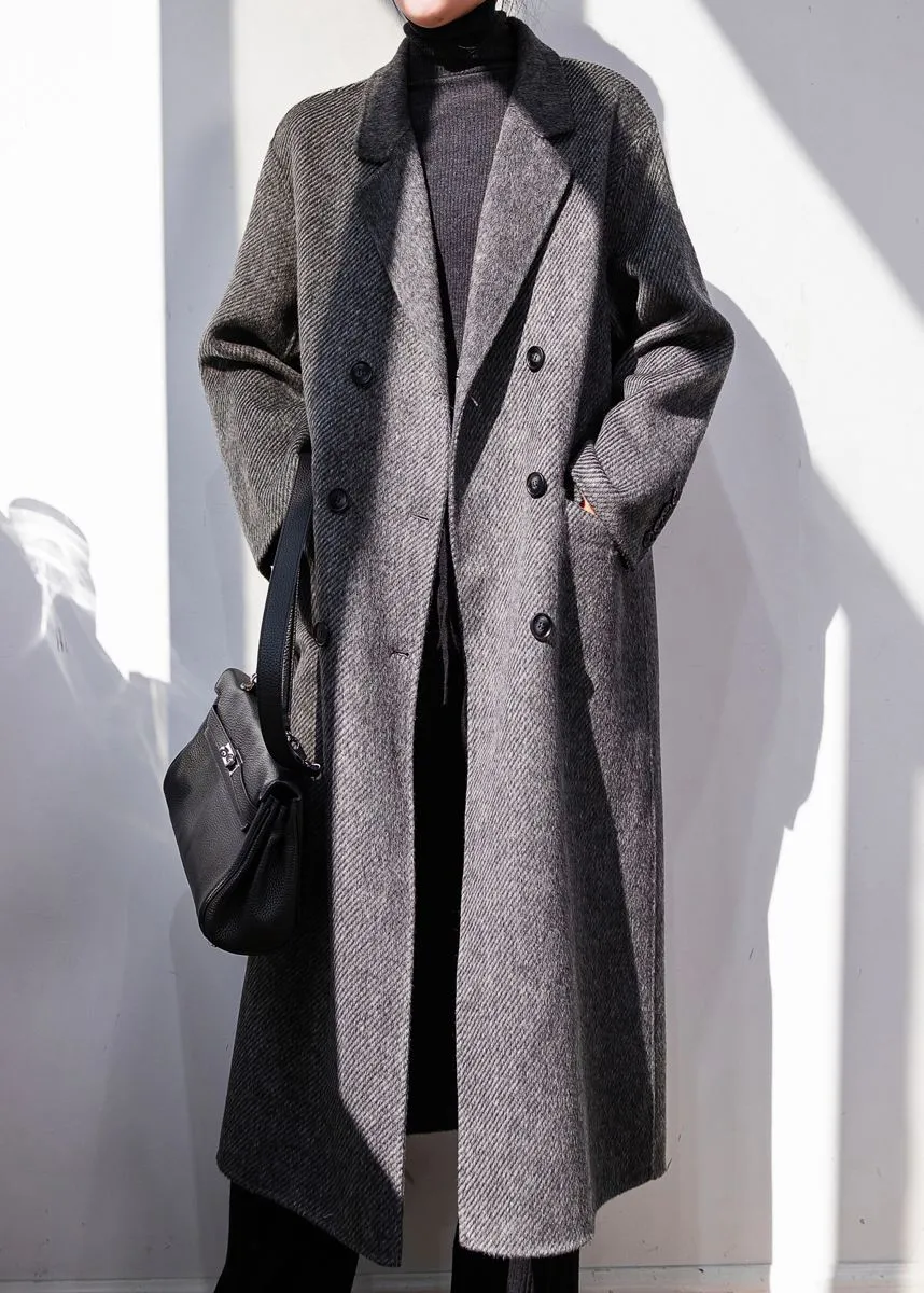 Zig Zag Gray Double Face Wool Long Coat