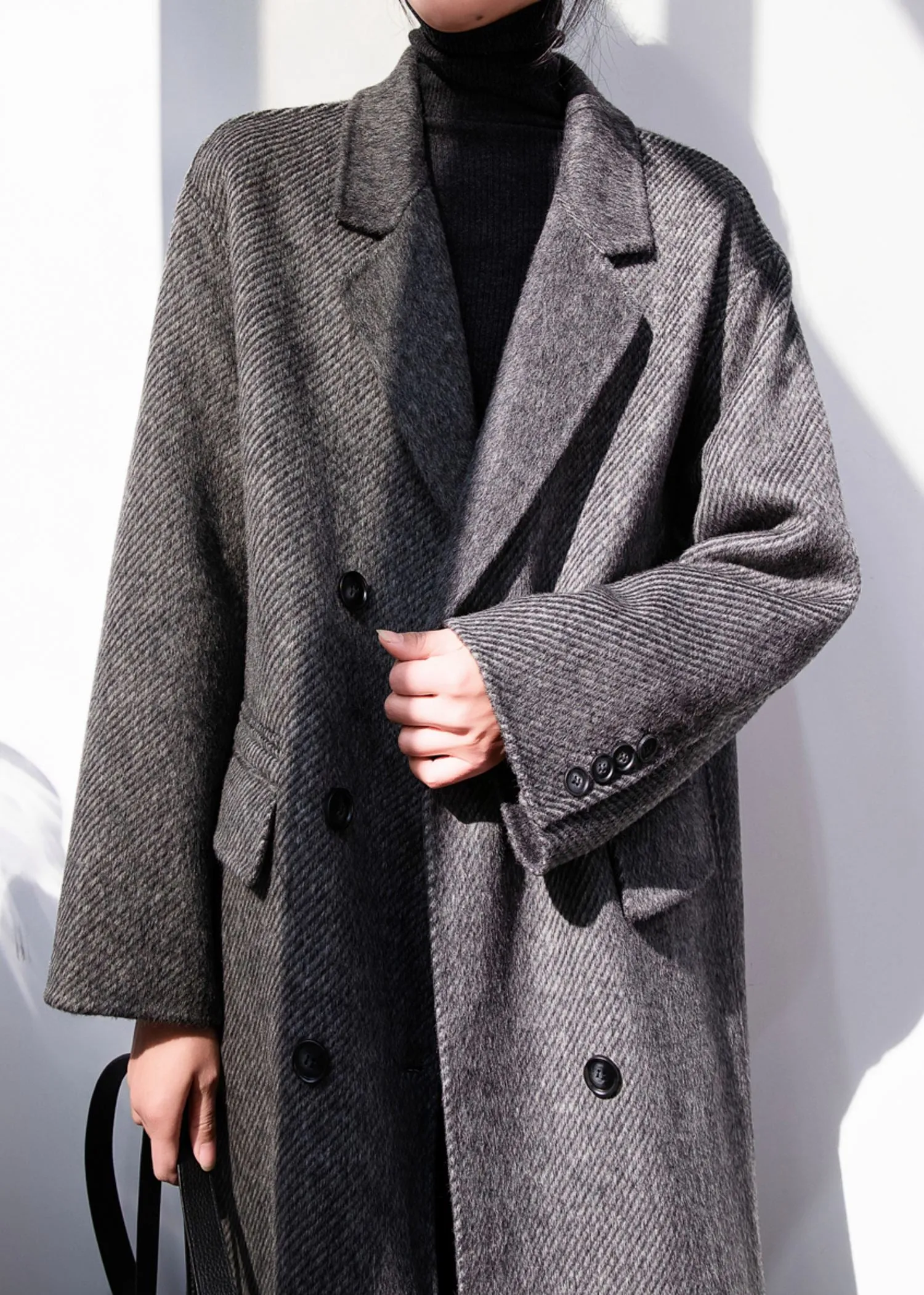 Zig Zag Gray Double Face Wool Long Coat