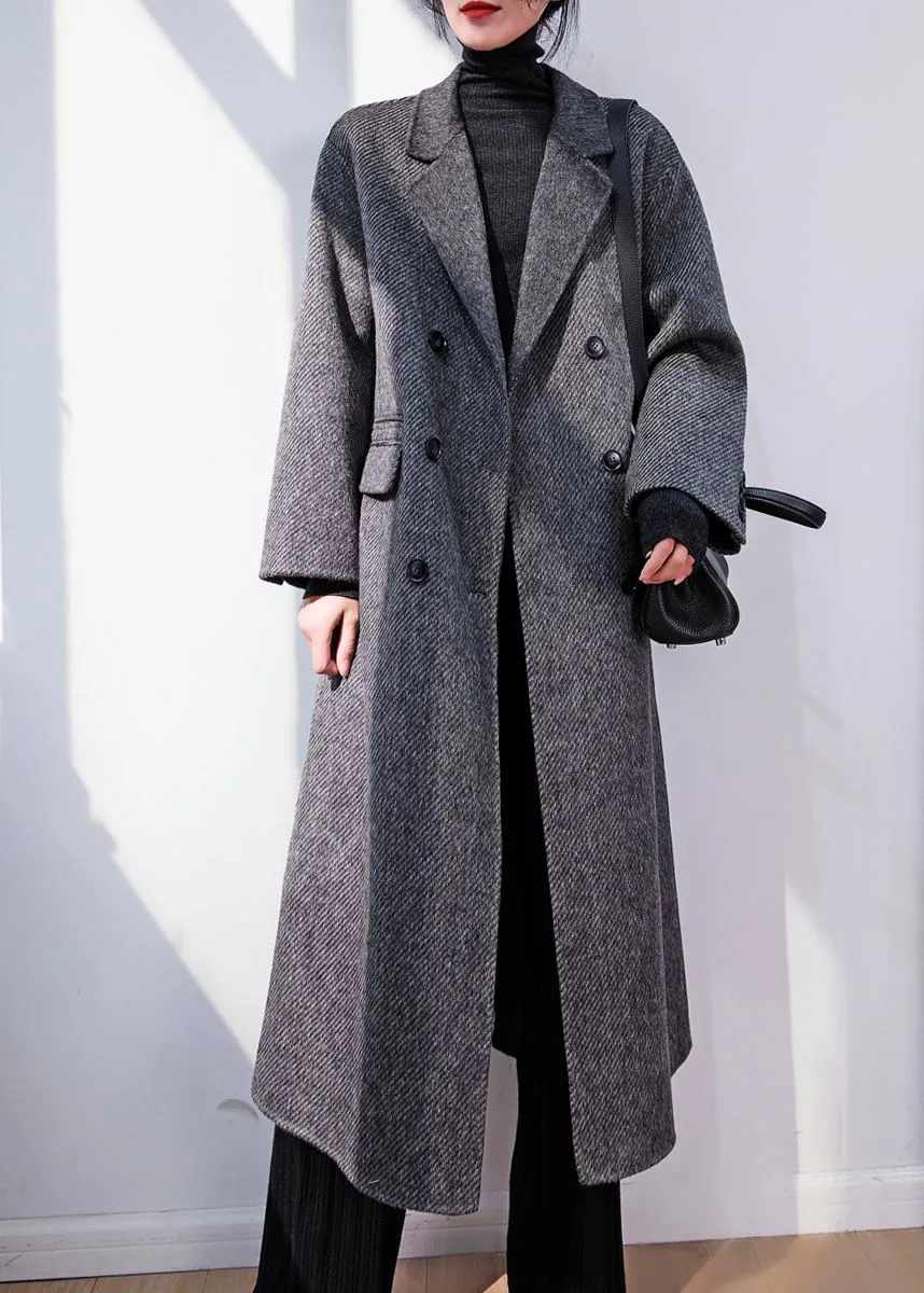 Zig Zag Gray Double Face Wool Long Coat